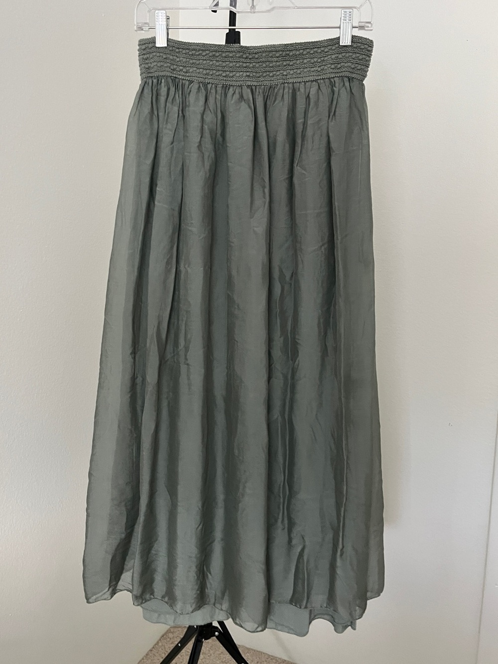 ✨ Belle France Silk Blend Olive Maxi Skirt | Made in Italy | Size M